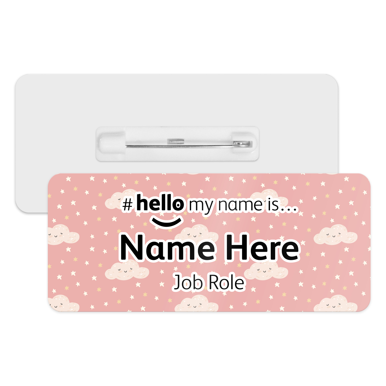 #hello my name is... Name Badge - Cloud & Stars Pink Background