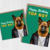 Happy Birthday Top Boy German Shepherd dog, doggy in clothes card for boyfriend, husband, male, brother (Animalyser) Size A6/A5/A4/Square - A6: Single card