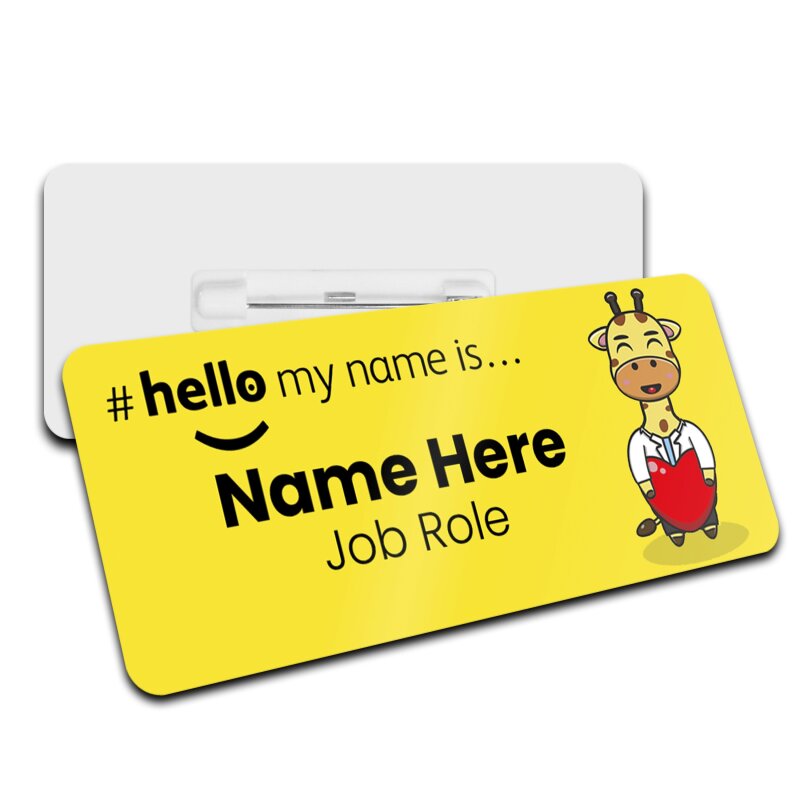 Hello My Name is Name Badge Yellow Griaffe Personalised Premium Name Badge #hello mynameis Name Badge, Nurse Bages, Doctor Name Badges - Standard Name Badge - Style 1