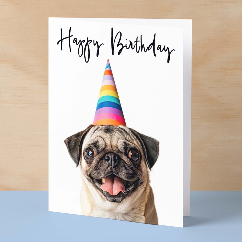 Birthday Card For Her Card For Friend Mum or Sister Birthday Card For Him Brother Dad Happy Birthday Card of Pug Dog Fun Birthday Card - Small (4x6) / Blank Message