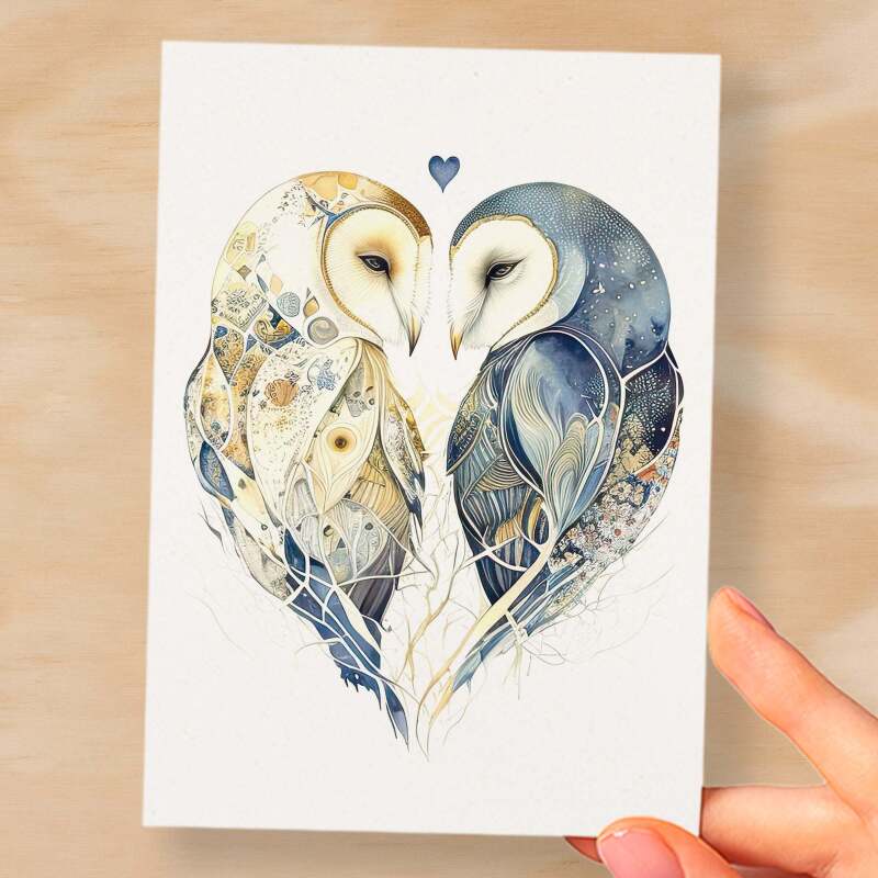 Anniversary Card For Husband Card for Anniversary Card For Wife Owl Anniversary Card For Couple Engagement Card For Couple Wedding Card - Small (4x6) / Blank Message