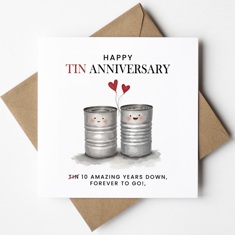 10 Year Anniversary Card, Tin Anniversary Card