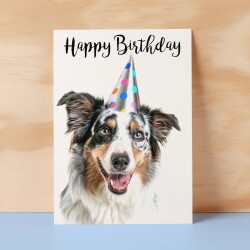 Birthday Card For Him or Her Fun Birthday Card of A Australian Shepherd Dog Happy Birthday Card For Mum, Dad, Sister Brother - Small (4x6) / Blank Message