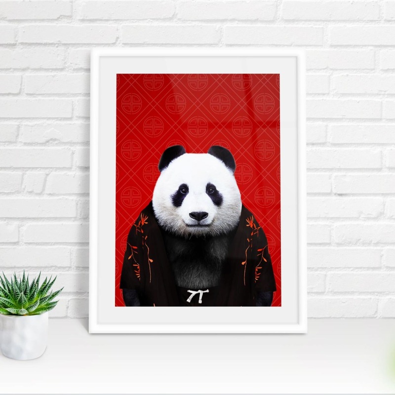 Panda in clothes, animal print, wall art - A5 - Glossy