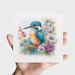 Notelet Card of a King Fisher Any Occasion Card For Her or For Him Card For Birthday or Easter Card Thank You Card - Square (6x6) / Blank Message