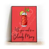 BLOODY MARY Art Print, High Gloss Print, Hand Drawn Cocktail Art, Home Decor, Home Bar Custom Drink Art Negroni Cocktail, Bloody Mary Art