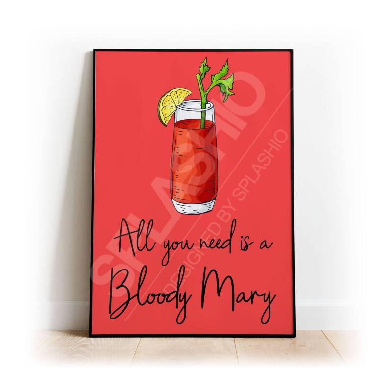 BLOODY MARY Art Print, High Gloss Print, Hand Drawn Cocktail Art, Home Decor, Home Bar Custom Drink Art Negroni Cocktail, Bloody Mary Art - A6