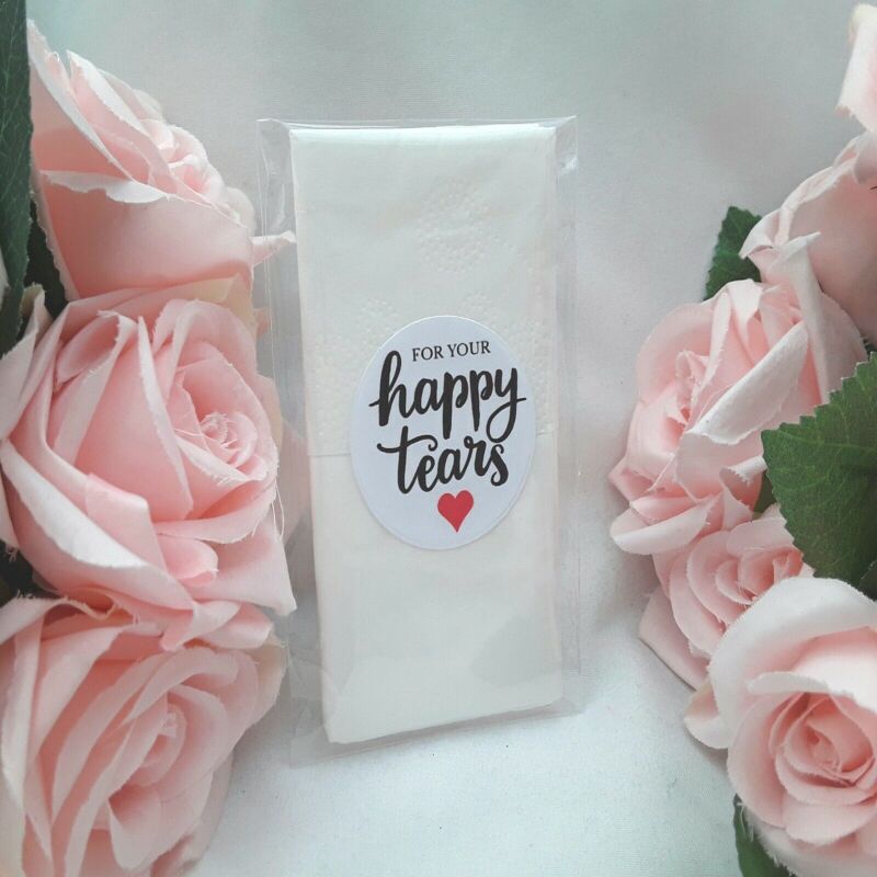 5 pkts Happy tears tissues, wedding tissues, wedding guest tissues - 5 pkts