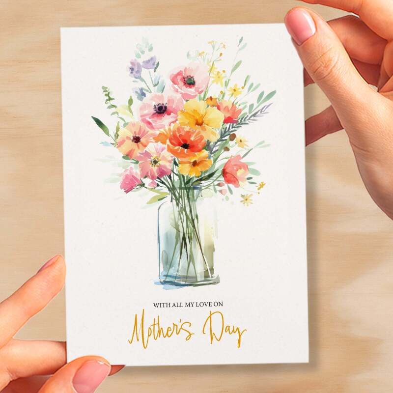 Mother's Day Card For Mum Happy Mother's Day Mothers Day card Mothering Sunday Floral Pink and Yellow Flowers Mom Mommy Mum Mummy - Small (4x6) / Blank Message