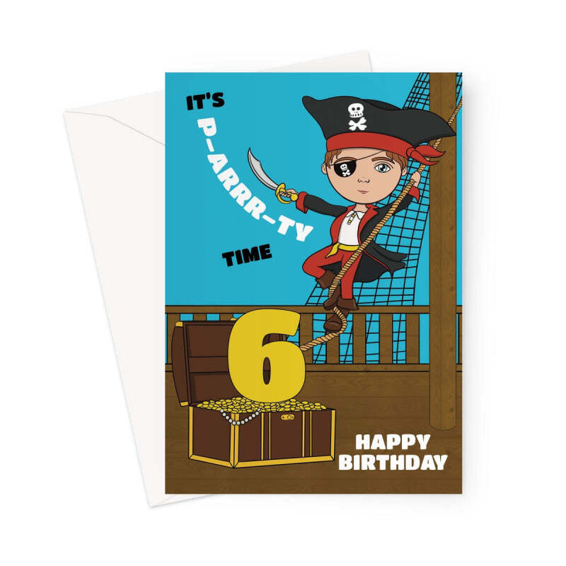 Boys 6th Birthday Card - Pirate Party - A5 Portrait - 1 Card