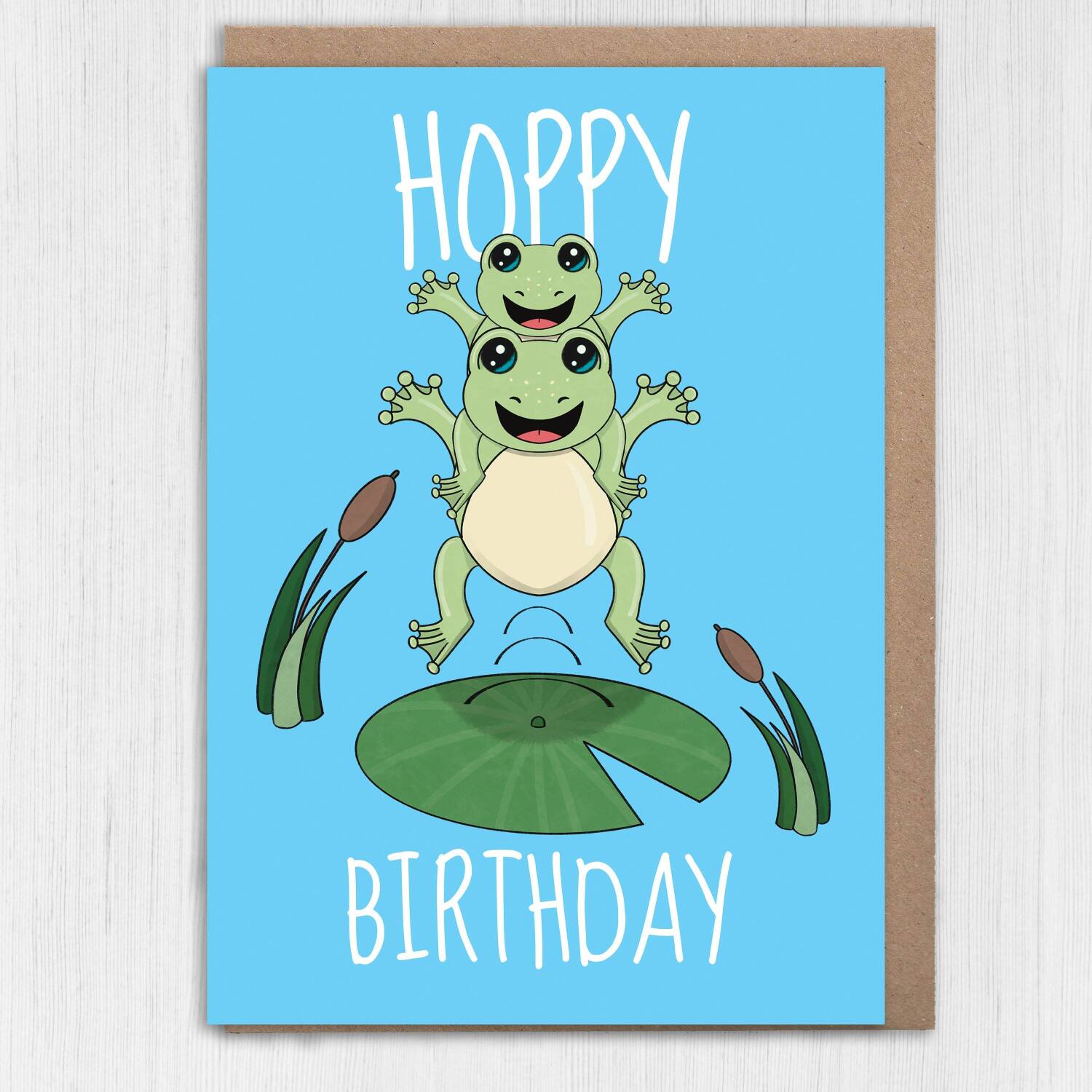 Hoppy Birthday funny frog, frogs, toad card for child, children, kids, niece, nephew, grandchildren, grandson, granddaughter (Size A6/A5/A4) - A6: Single card