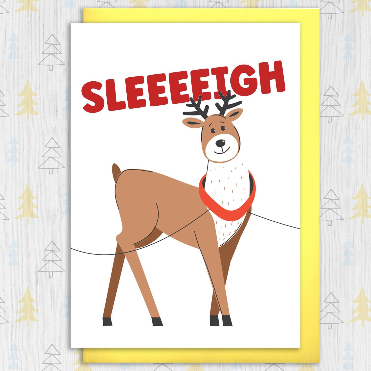 Sleeeeigh funny reindeer slay LGBTQ+ gay, lesbian Christmas card for adults, male, female, friends, mates (Size A6/A5/A4/Square 6x6") - A6: Single card