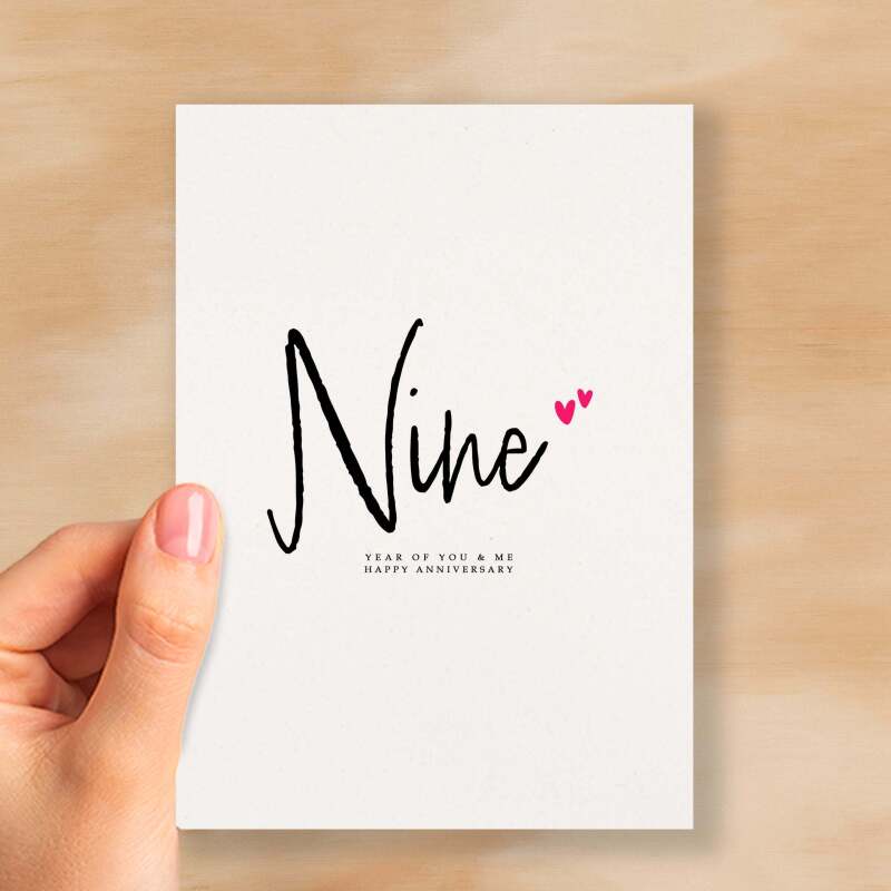 Nine Year Anniversary Card For Husband 9 Year Anniversary Card Boyfriend or Girlfriend Wedding Anniversary Card For Wife - Small (4x6) / Blank Message