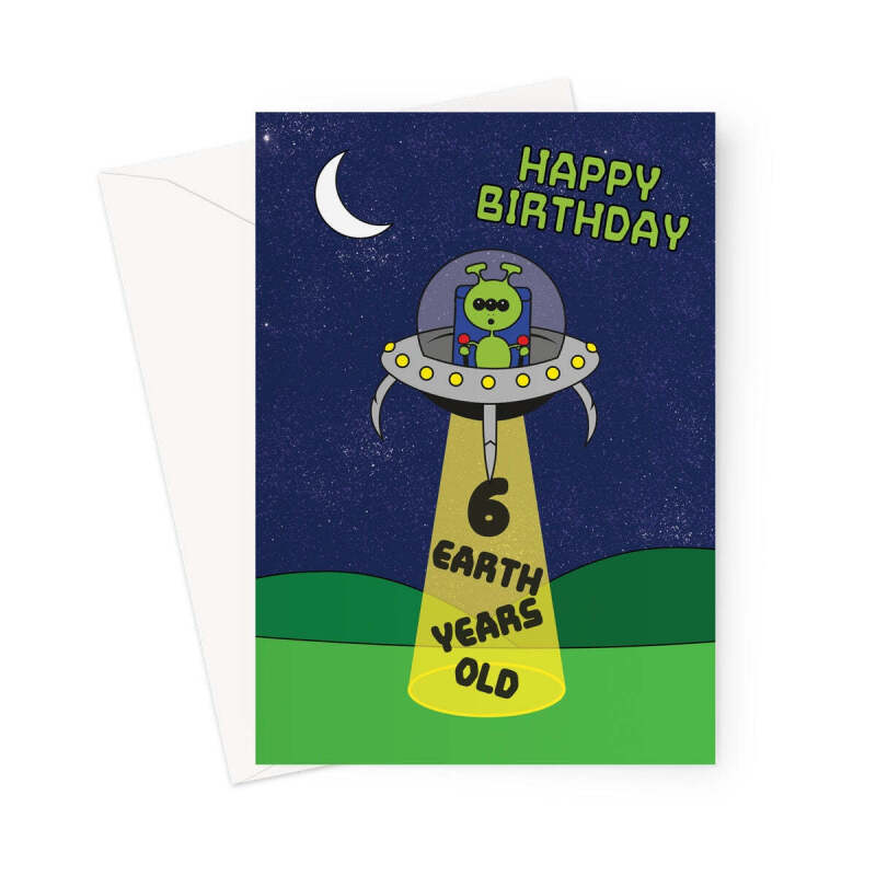 Alien 6th Birthday Card For Boy - A5 Portrait - 1 Card