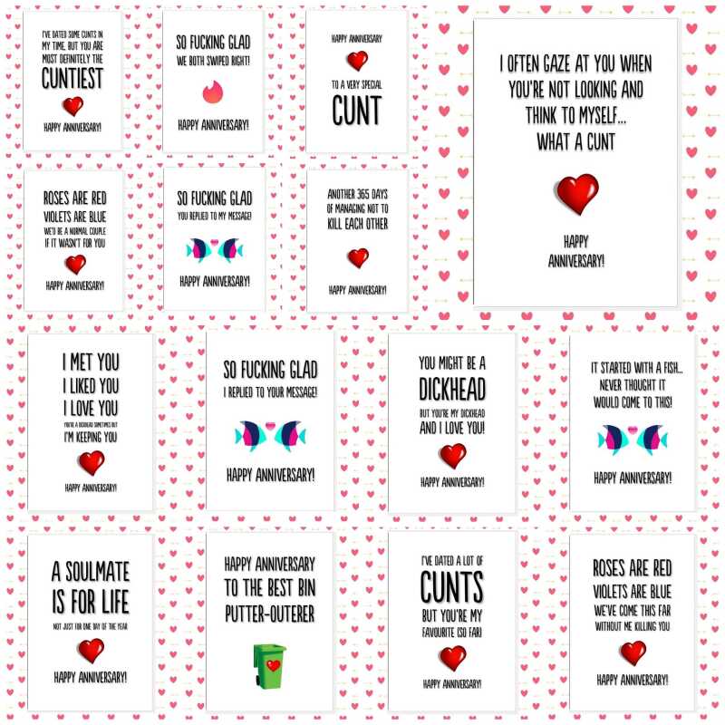 funny rude anniversary card, rude wife card, rude husband card, c*nt card, dickhead card, cheeky card, girlfriend, boyfriend, 15 designs - CUNTIEST