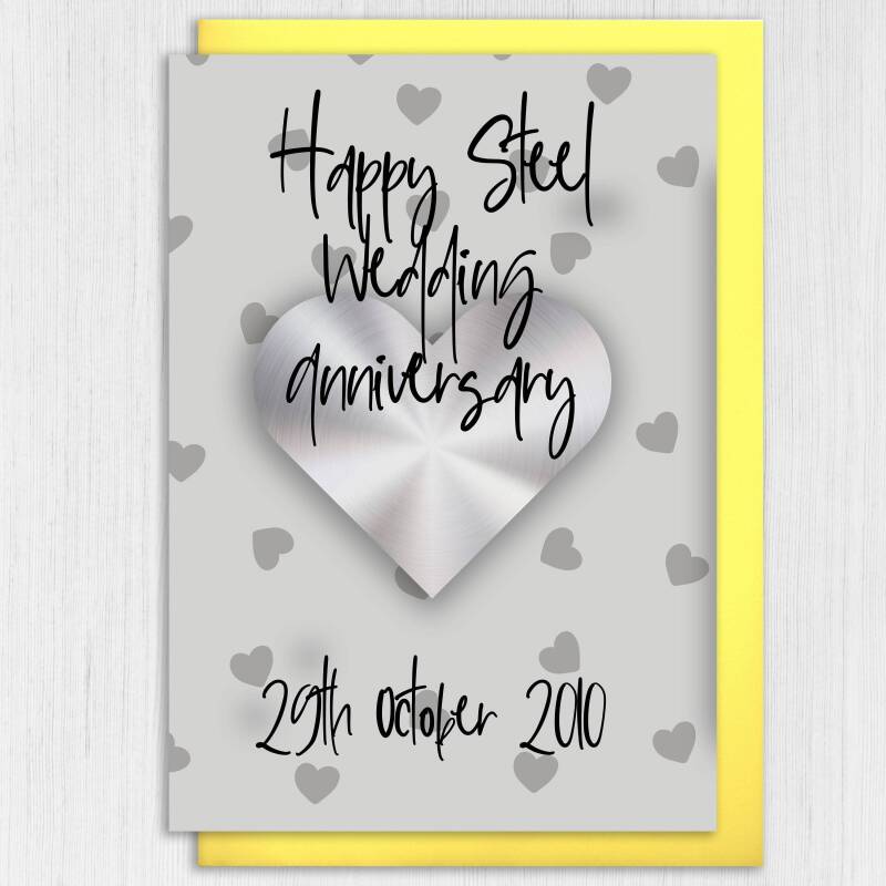 Personalised Steel (11th/11 year) anniversary card: Personalised with date (Size A6/A5/A4/Square 6x6") - A6: Single card