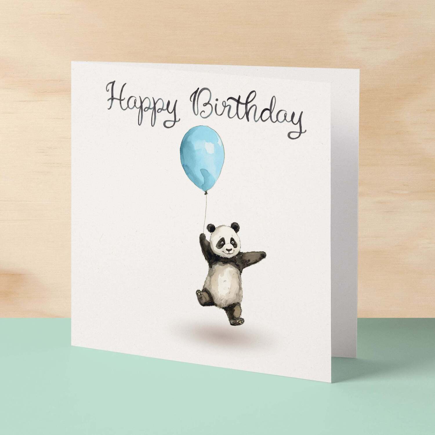 Birthday Card for Child Birthday Card For Kids Birthday Card For Her or Him Cute Panda Birthday Card With Birthday Balloons For Boy or Girl - Square (6x6) / Blank Message