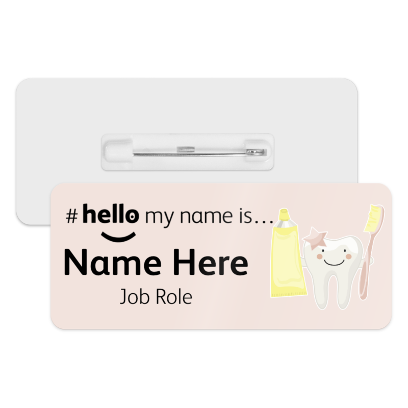 #hello my name is... Name Badge - Pink Cute Tooth