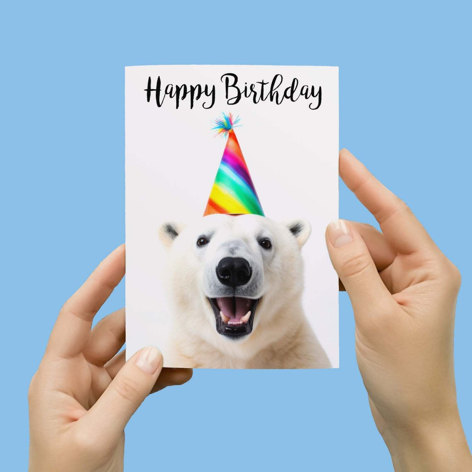 Birthday Card For Him or Her Fun Birthday Card of A Polar Bear Happy Birthday Card For Mum, Dad, Sister Brother - Small (4x6) / Blank Message