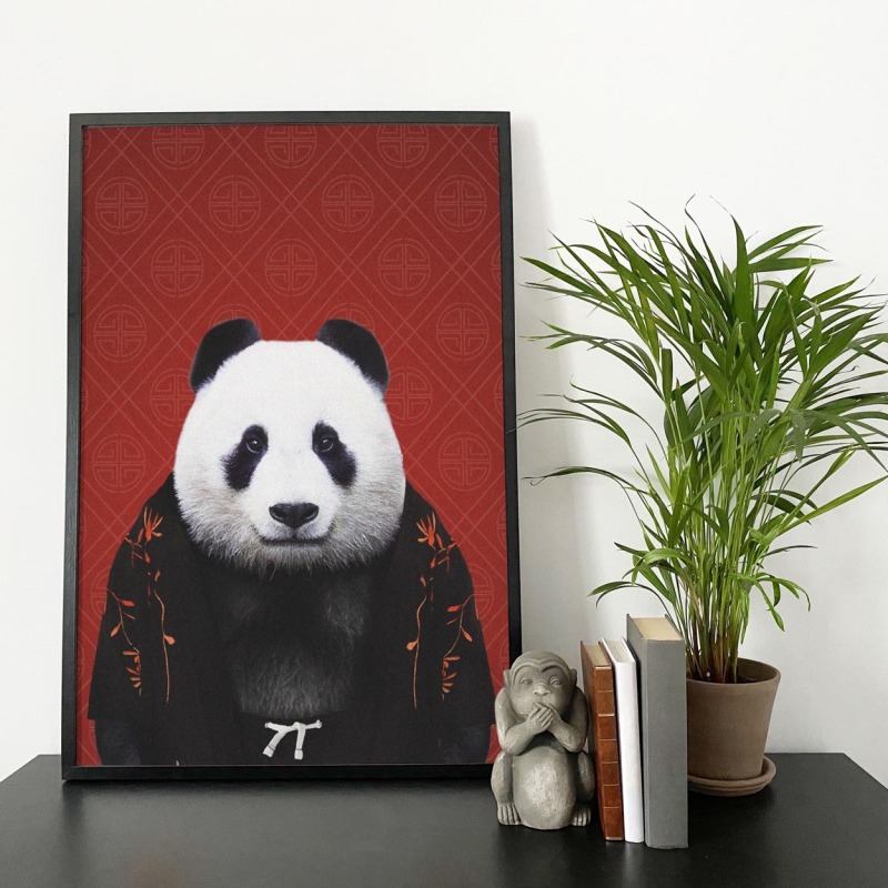 Panda in clothes, animal print, wall art - A5 - Glossy