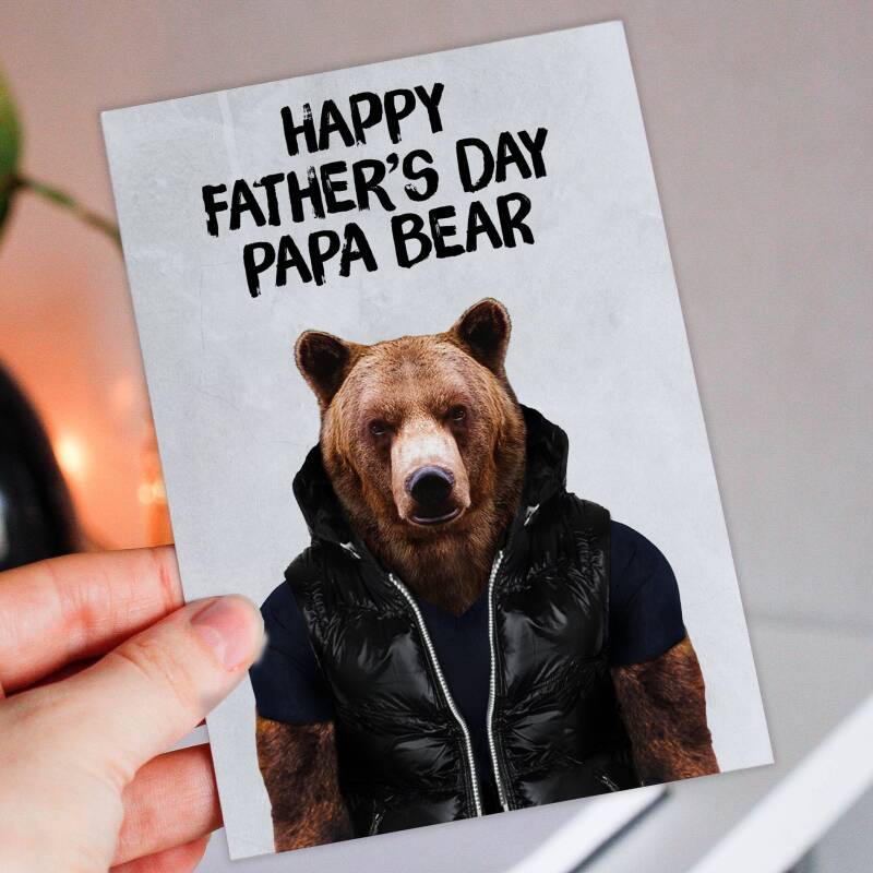 Happy Father's Day Papa Bear animal in clothes Father's Day card for dad, father, daddy, papa (Animalyser) (Size A6/A5/A4/Square 6x6") - A6: Single card