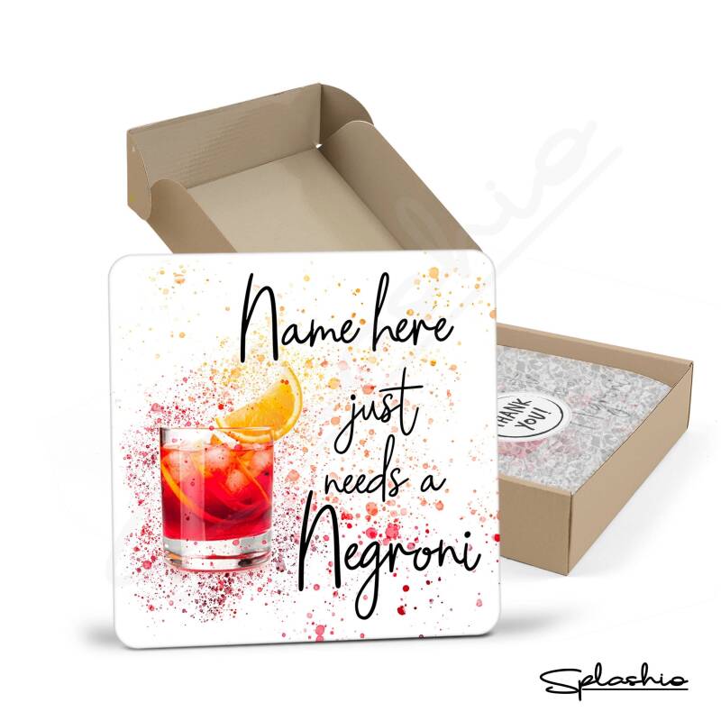 Coaster - NEGRONI Cocktail Personalised Coaster, Personalised, Fathers Day gift, Christmas Coaster, Birthday Gift, Home Bar Splash Art - Single Coaster