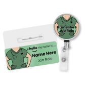 Hello My Name is Badge with ID Badge Reel GREEN Scrubs Badge