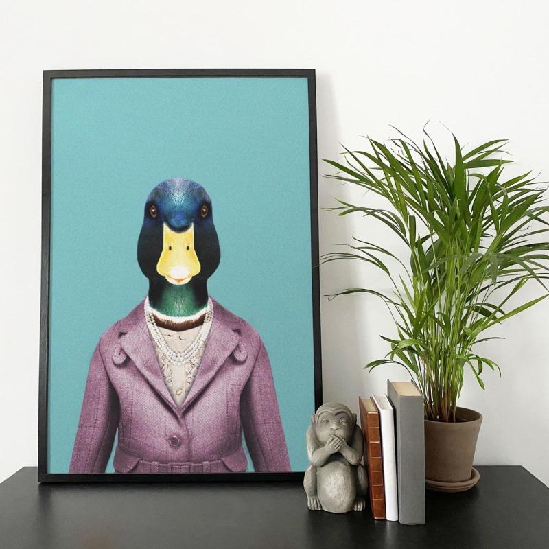 Duck in clothes, animal print, wall art - A5 - Glossy - Blue