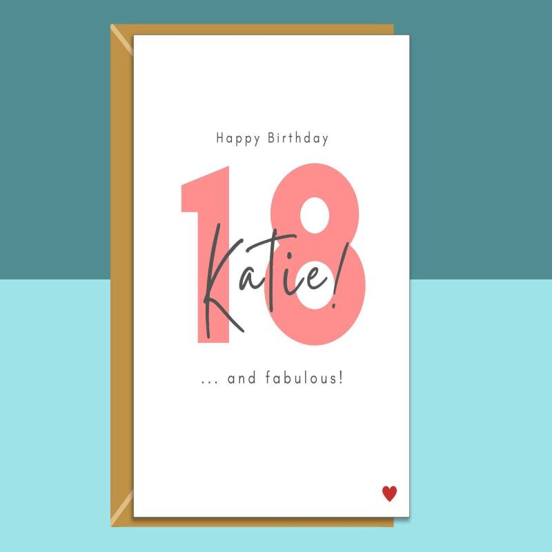 18th Birthday Card - Personalised - For Her or For Him - Perfect custom greetings card for a friend or someone else turning 18 years old. - Blank inside - Small