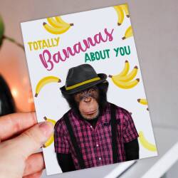 Totally bananas about you monkey in clothes Valentine's card for wife, husband, girlfriend, boyfriend (Animalyser) Size A6/A5/A4/Square 6x6" - A6: Single card