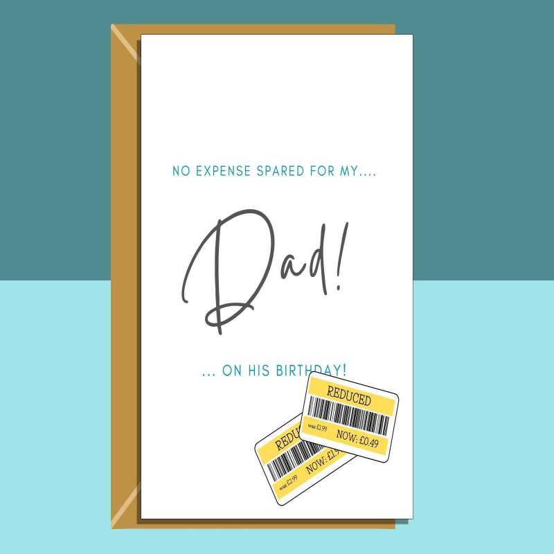 Funny Dad Birthday Card - For Him - Personalised inside for Dad on his birthday - 40th, 45th, 50th, 60th, or any other birthday - Blank inside - Small