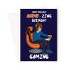 Anime Boy Birthday Card - Brown Haired Gamer - A5 Portrait - 1 Card