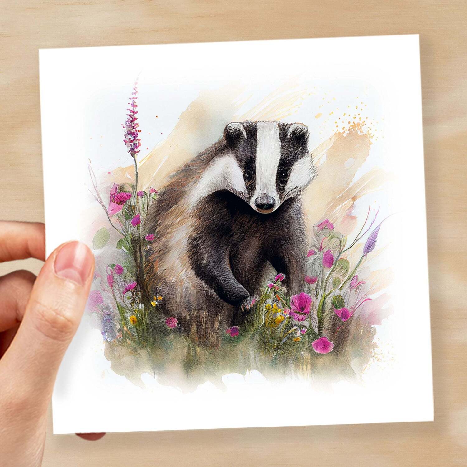 Notelet Card of a Badger For Anyone Any Occasion Card For Her or For Him Card For Birthday or Easter Card Thank You Card - Square (6x6) / Blank Message