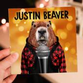 Justin Beaver funny beaver animal in clothes birthday card for children, kids, friend, cousin (Animalyser) (Size A6/A5/A4/Square 6x6")