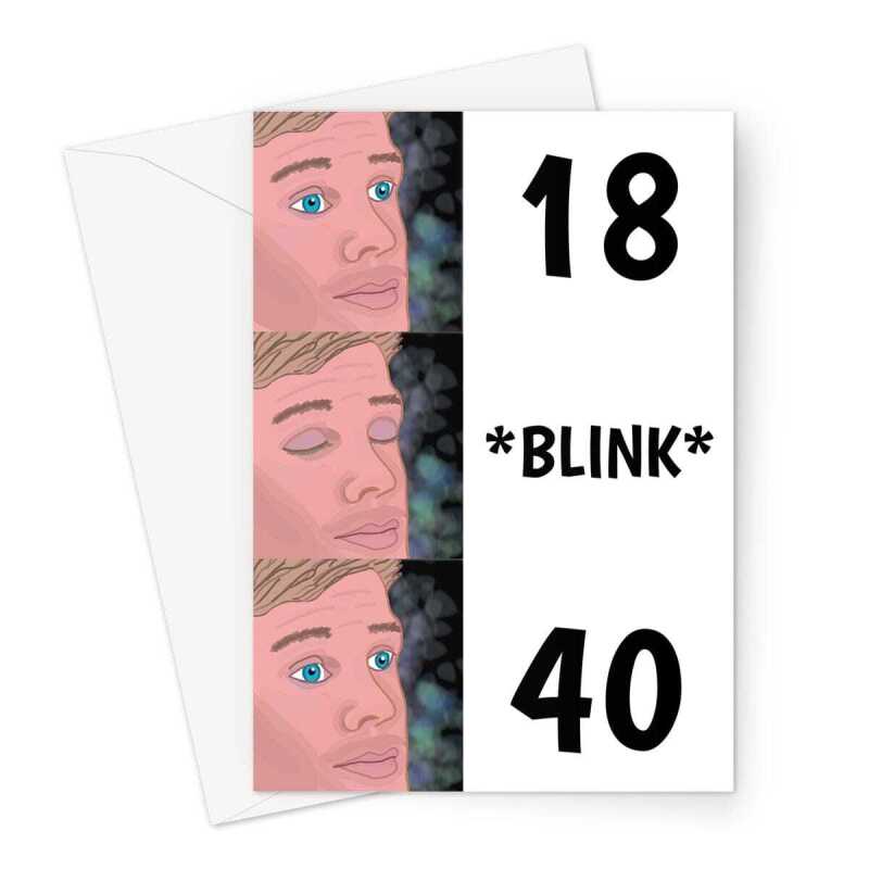 Happy Birthday Card For A 40th - Funny Blink Meme - A5 Greeting Card - A5 Portrait - 1 Card