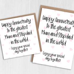 Happy anniversary to the greatest parents, Mum and Stepdad, Dad and Stepmum in the world from son, daughter (Size A6/A5/A4/Square 6x6") - A6: Single card