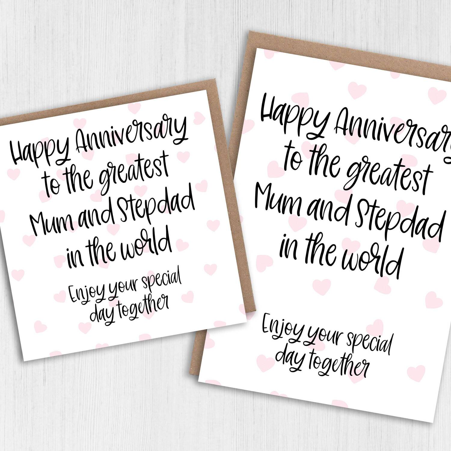 Happy anniversary to the greatest parents, Mum and Stepdad, Dad and Stepmum in the world from son, daughter (Size A6/A5/A4/Square 6x6") - A6: Single card