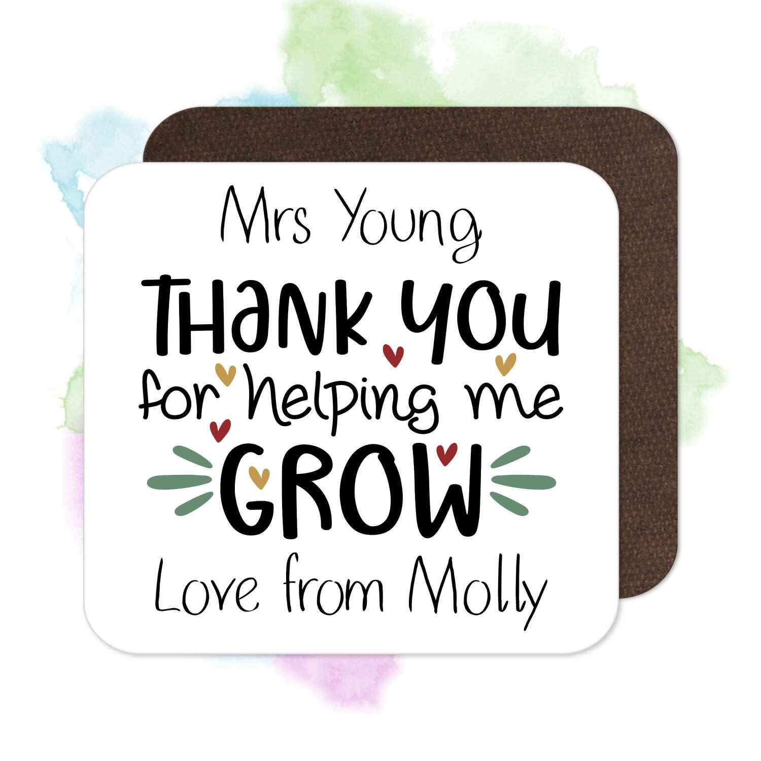 Personalised Teacher Coaster - Thank You For Helping Me Grow