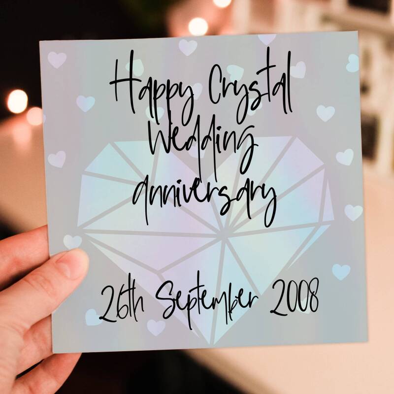 Personalised Crystal (15th/15 year) anniversary card: Personalised with date (Size A6/A5/A4/Square 6x6") - A6: Single card