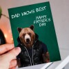 Dad knows best cute bear in clothes Father's Day card for dad, daddy, father from son, daughter (Animalyser) (Size A6/A5/A4/Square 6x6") - A6: Single card