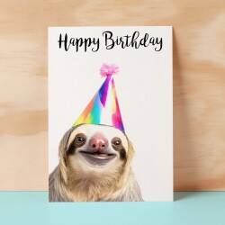 Birthday Card For Him or Her Fun Birthday Card of A Sloth Happy Birthday Card For Mum, Dad, Sister Brother - Small (4x6) / Blank Message