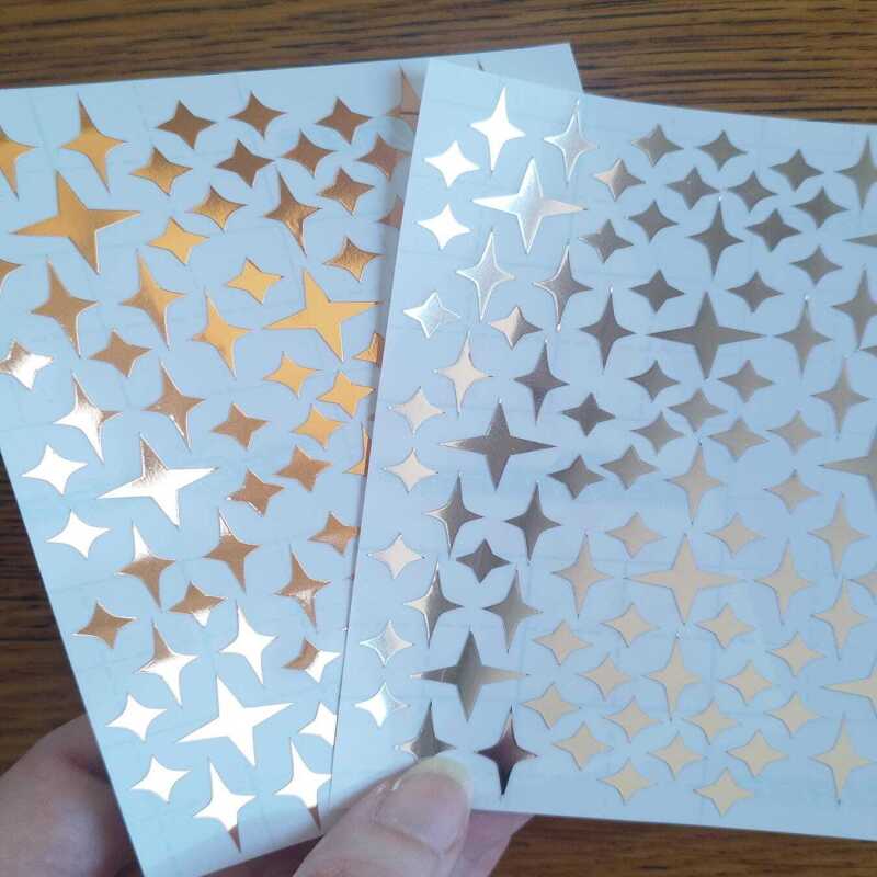 4 Point Star Stickers, Holographic, Silver or Gold - Gold
