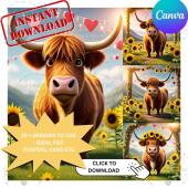 Sunflower Highland Cow - instant downloads