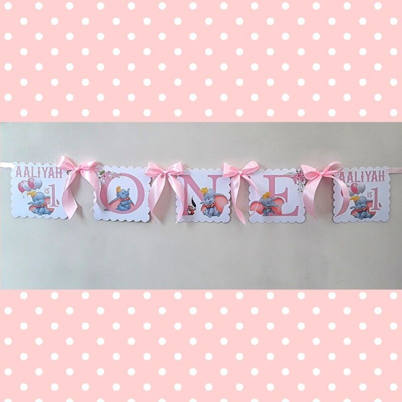 Personalised Dumbo Banner,Dumbo 1st Birthday, Dumbo Party Bunting (unofficial) - 3 - Without bows