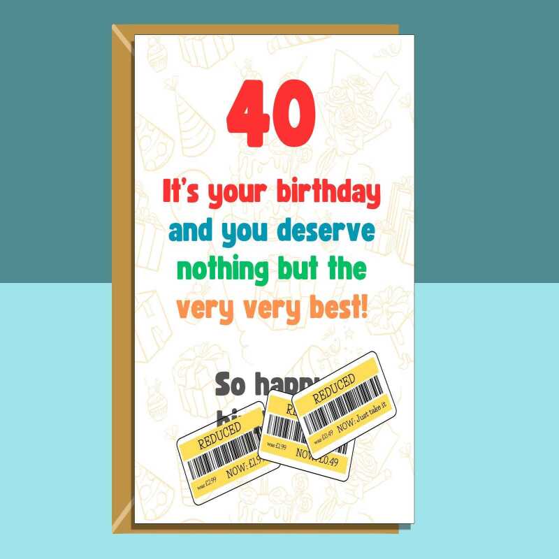 Funny 40th Birthday Card - Personalised - For Him or Her - friend, brother, sister, cheeky card for anyone turning 40 years old - Blank inside - Regular - Matte