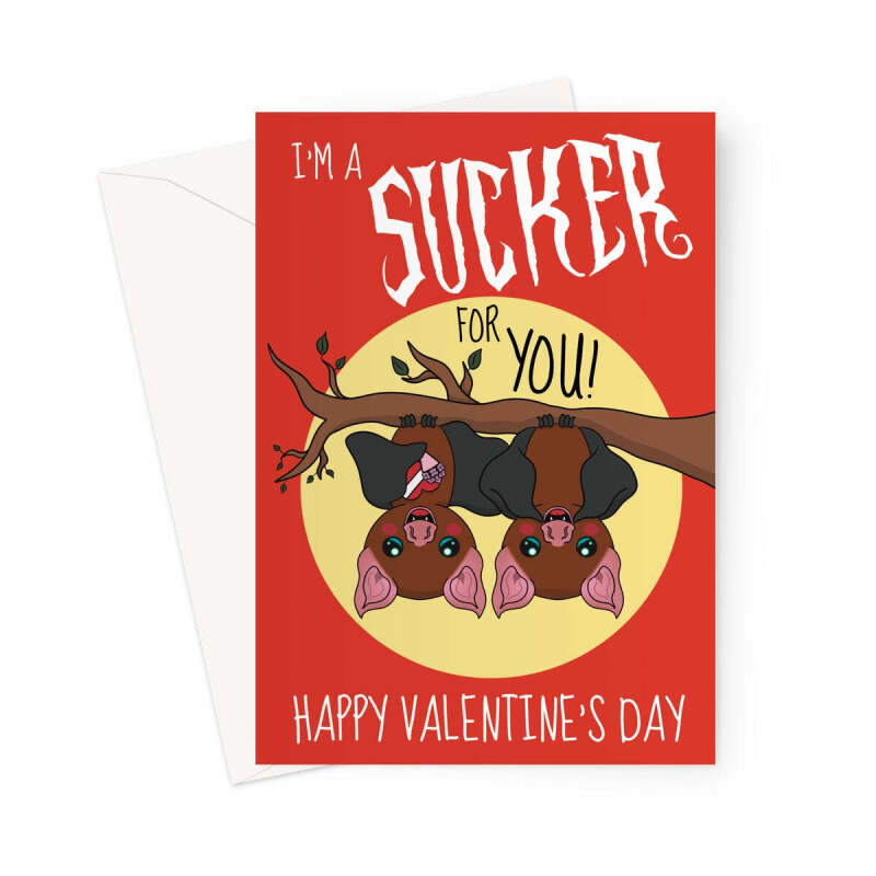 "I'm a Sucker for You" Valentine's Day Card – Cute Bat Design - A5 Portrait - 1 Card