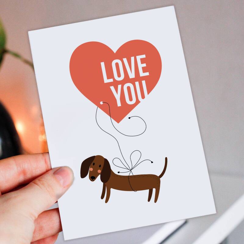 Love you dog love heart anniversary, Valentine card for dog lover, husband, wife, boyfriend, girlfriend, partner (Size A6/A5/A4/Square 6x6") - A6: Single card