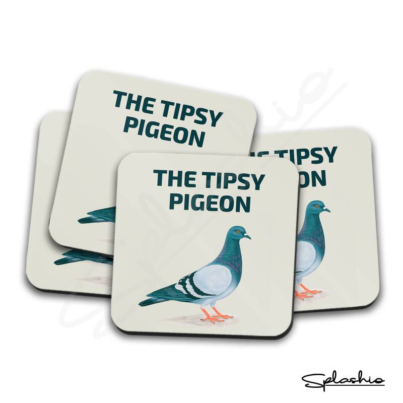 Personalised Bar Runner Mat, Custom Beer Mats & 4 x Drinks Coasters Gift Set Garden Bar Sets The Tipsy Pigeon / Personalised Mats Home Bar - Set of 4 Coasters