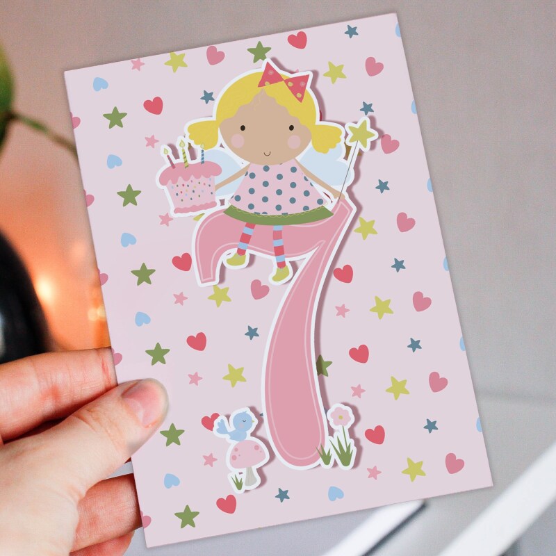 Fairy age 1st, 2nd, 3rd, 4th, 5th, 6th, 7th, 8th, 9th birthday card for children, girl, daughter, granddaughter (Size A6/A5/A4/Square 6x6") - A6: Single card