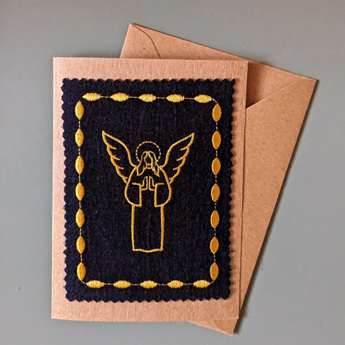 Embroidered Golden Angel Christmas Card